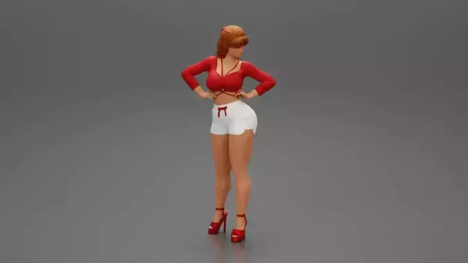 Sexy girl in short and heels posing 3D print model
