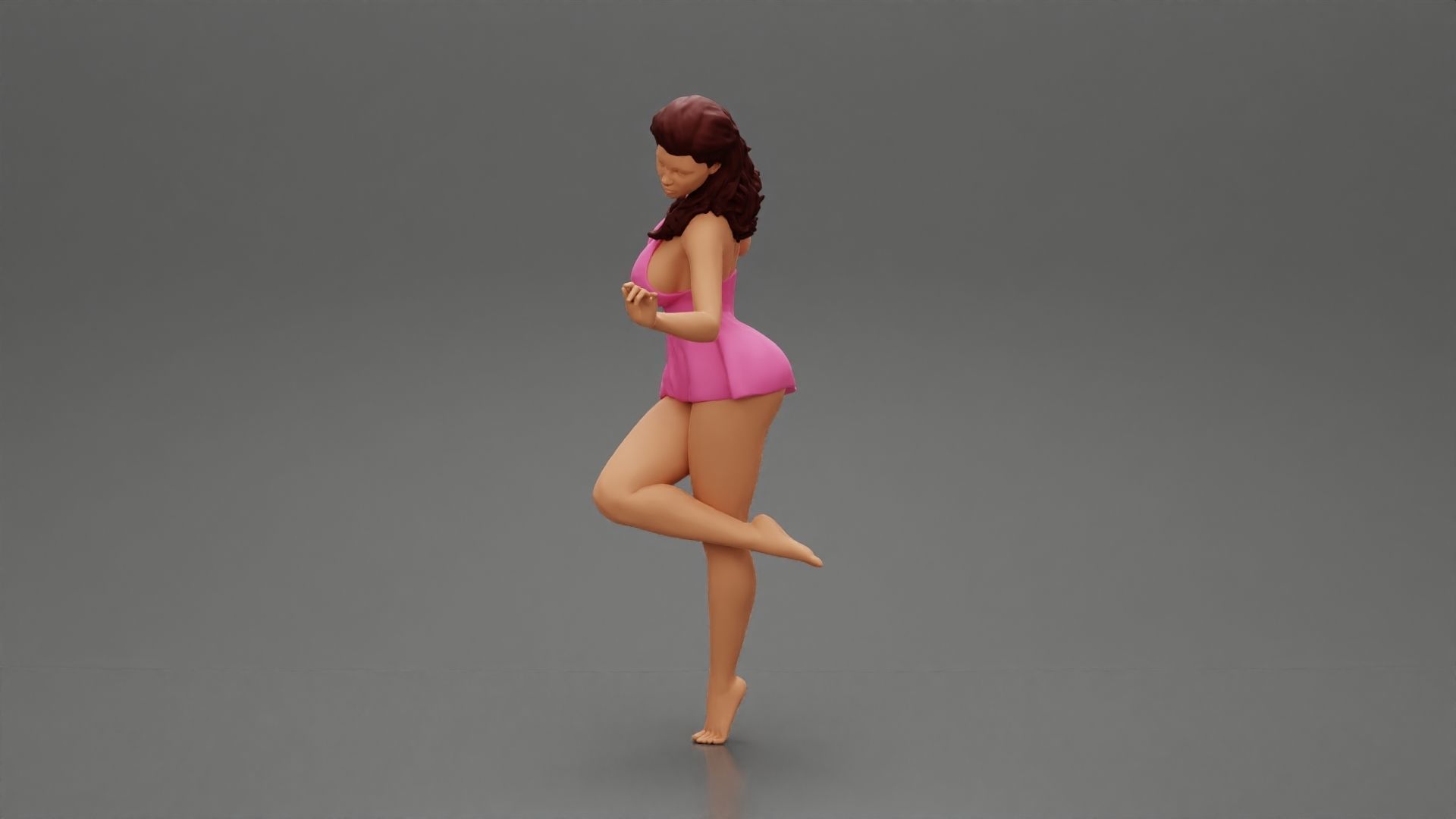 Sexy Woman In Dress Having Fun Holding One Leg 3D print model_5