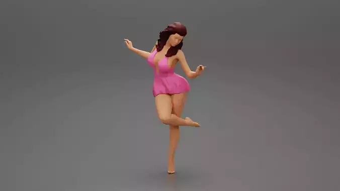 Sexy Woman In Dress Having Fun Holding One Leg