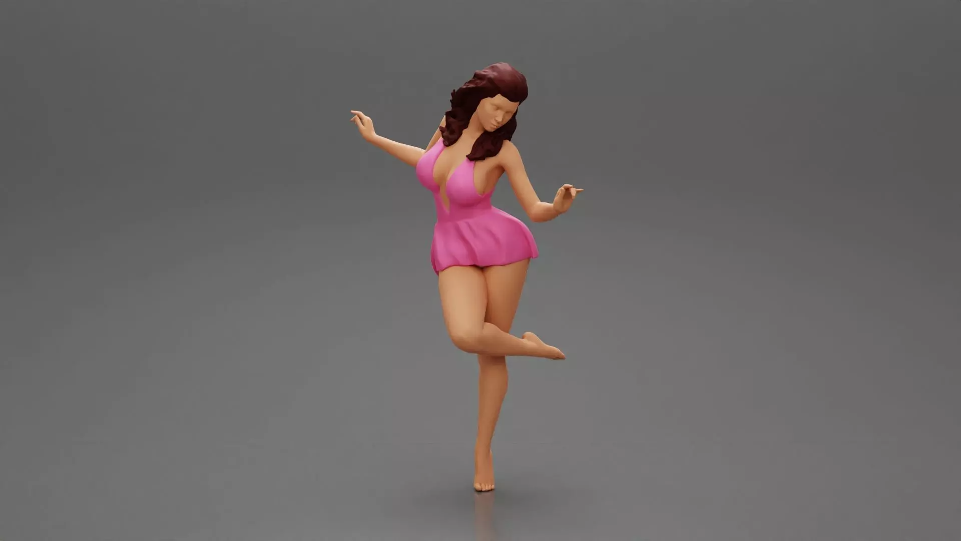 Woman In Dress Having Fun Holding One Leg 3D print model