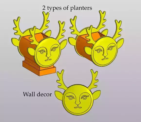 Set 2 Planters and Wall decor Lady Deer 3D print model