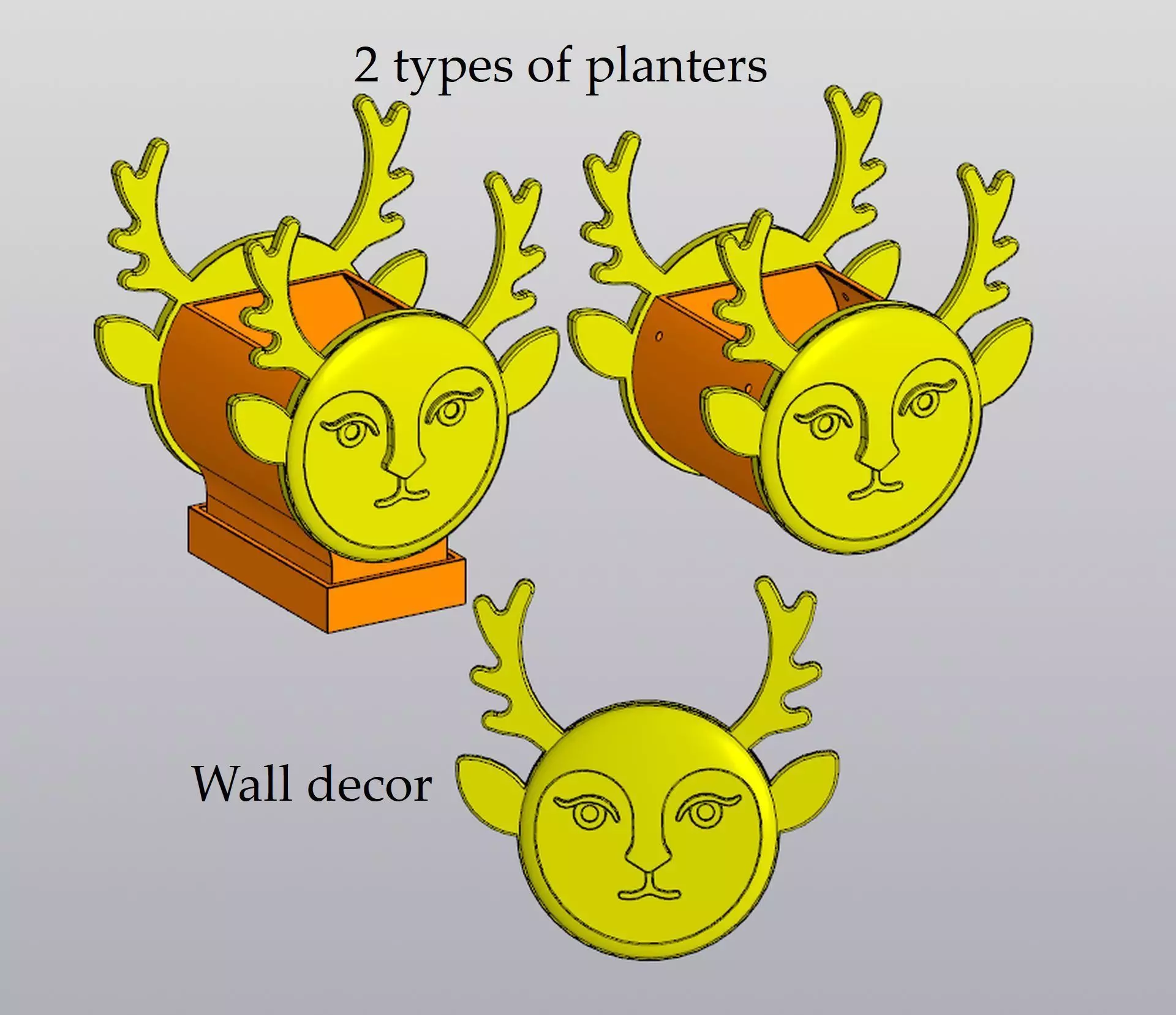 Set 2 Planters and Wall decor Lady Deer 3D print model_0