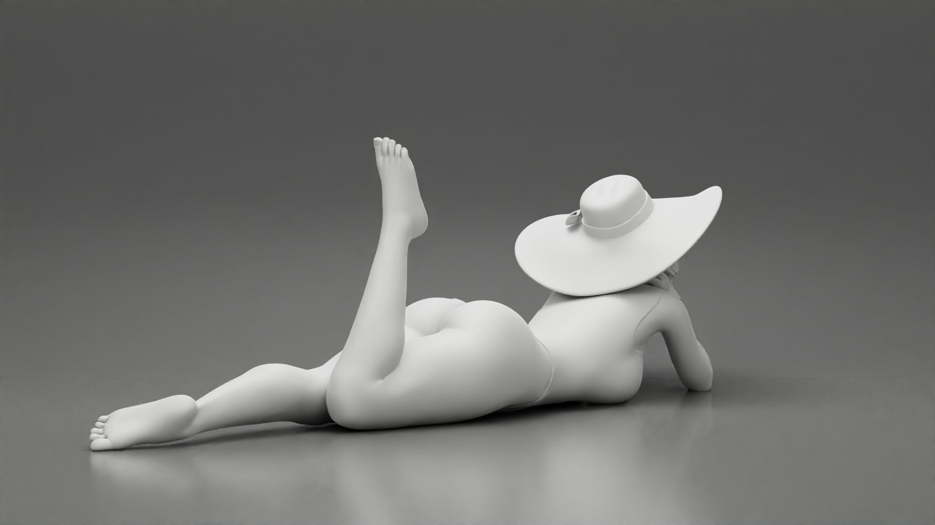 Sexy Woman in swimsuit  With Hat Lying Down On The Sand Beach 3D print model_11