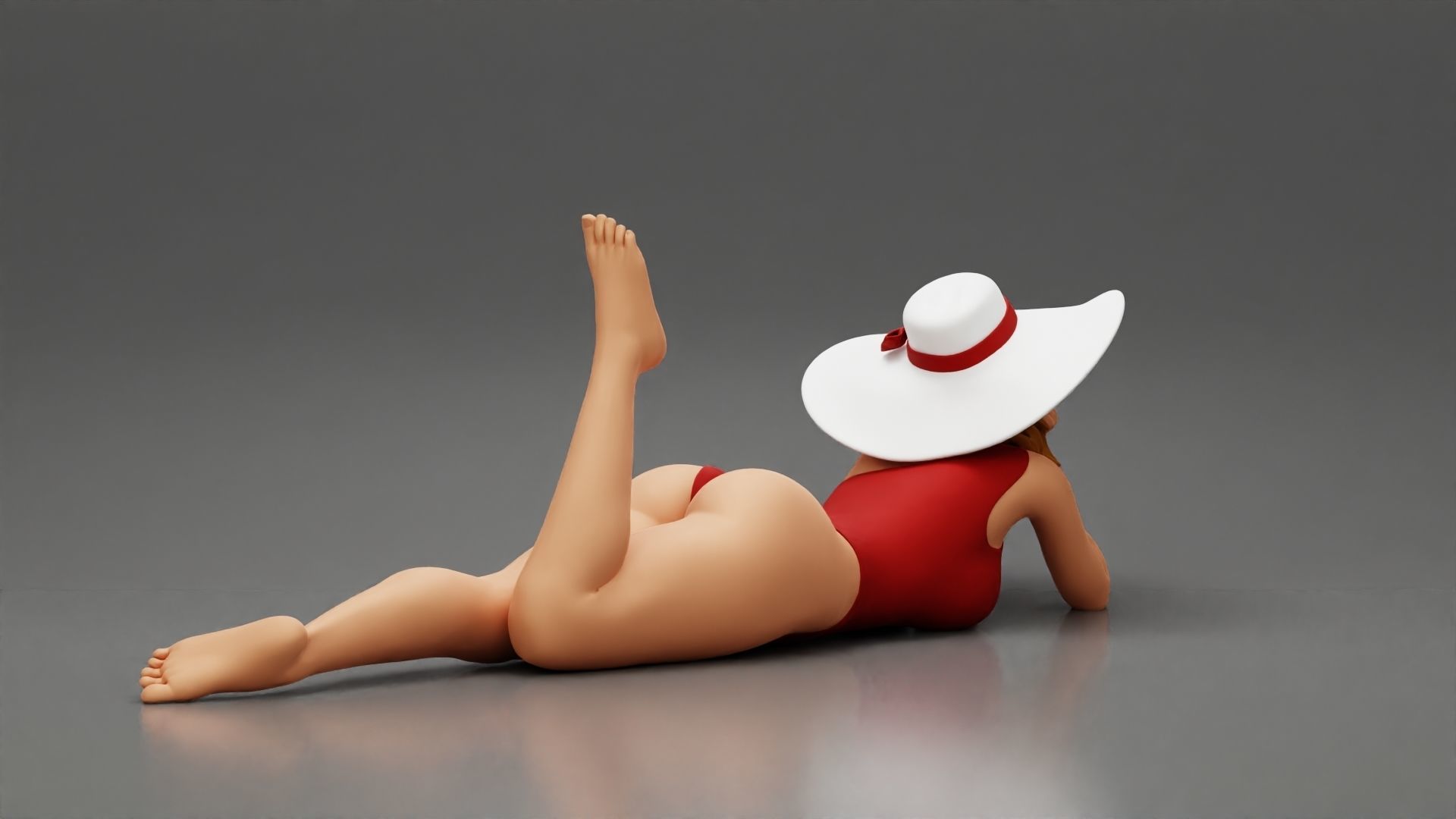 Sexy Woman in swimsuit  With Hat Lying Down On The Sand Beach 3D print model_5