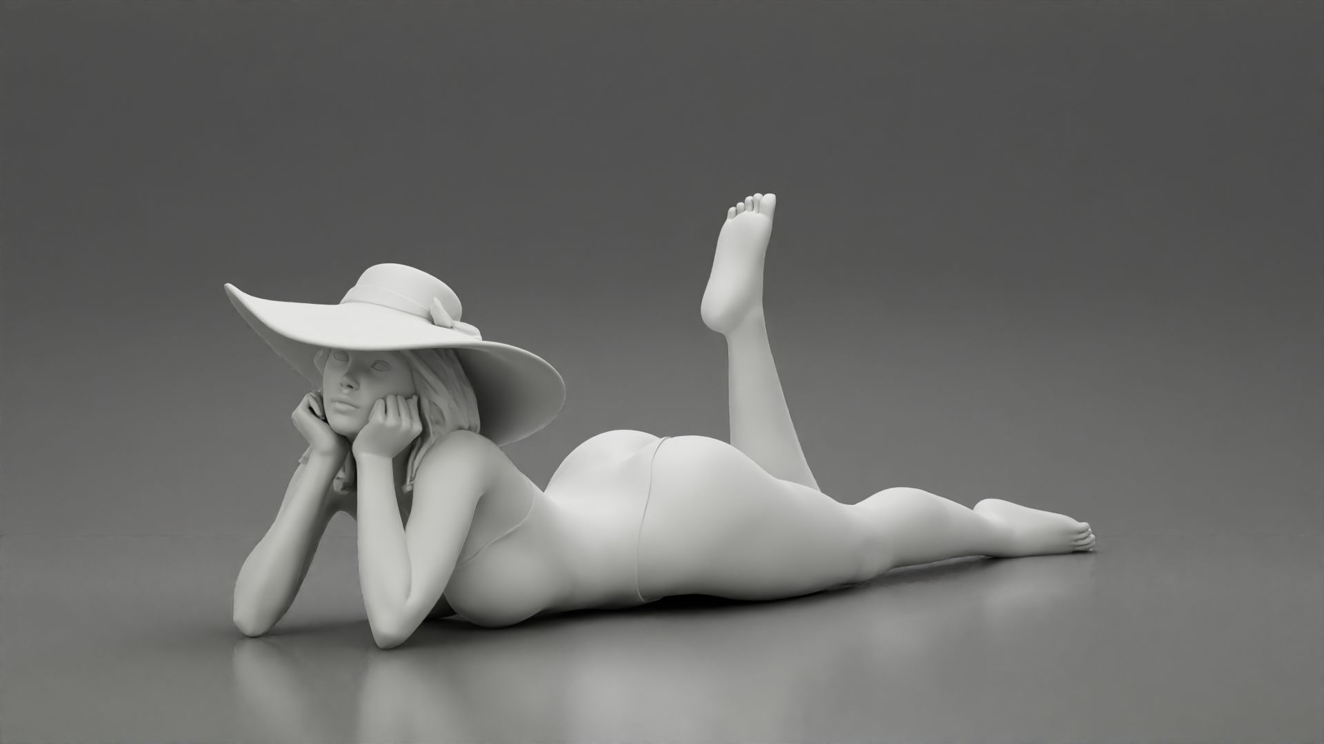 Sexy Woman in swimsuit  With Hat Lying Down On The Sand Beach 3D print model_10