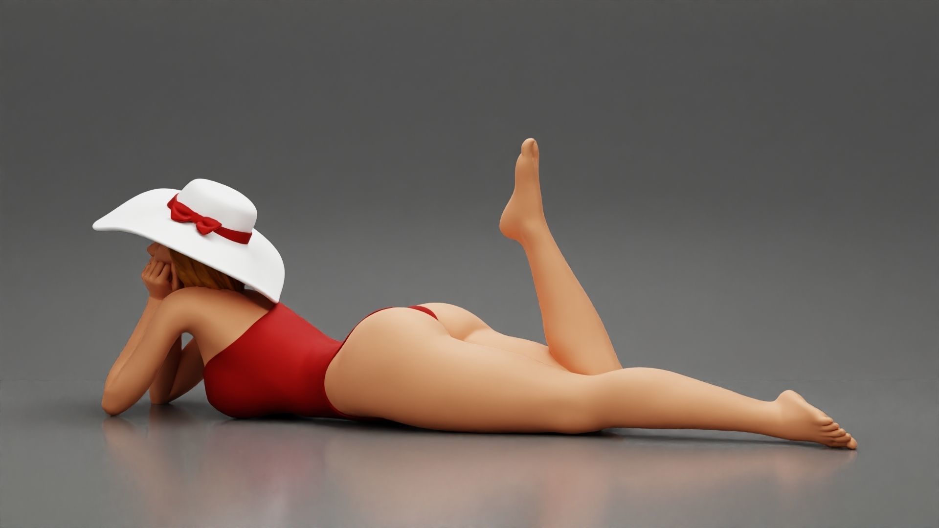 Sexy Woman in swimsuit  With Hat Lying Down On The Sand Beach 3D print model_8