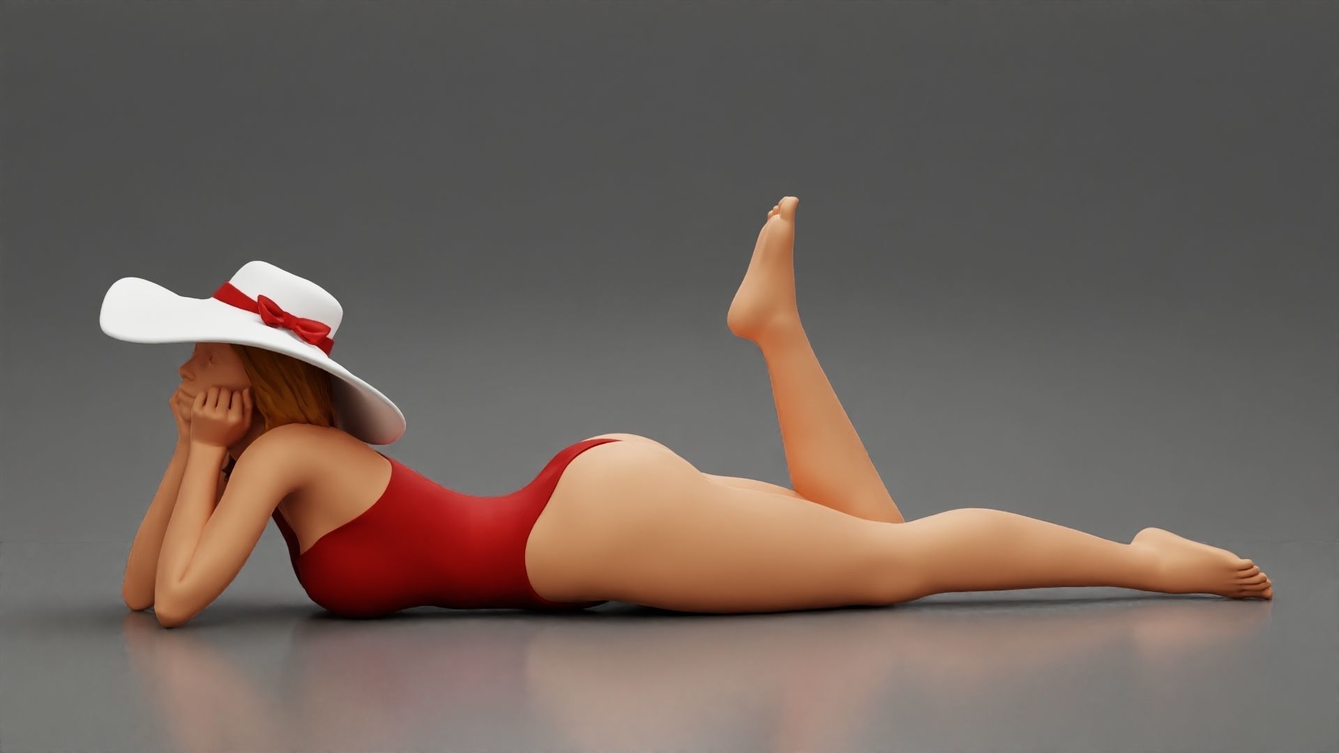 Sexy Woman in swimsuit  With Hat Lying Down On The Sand Beach 3D print model_9