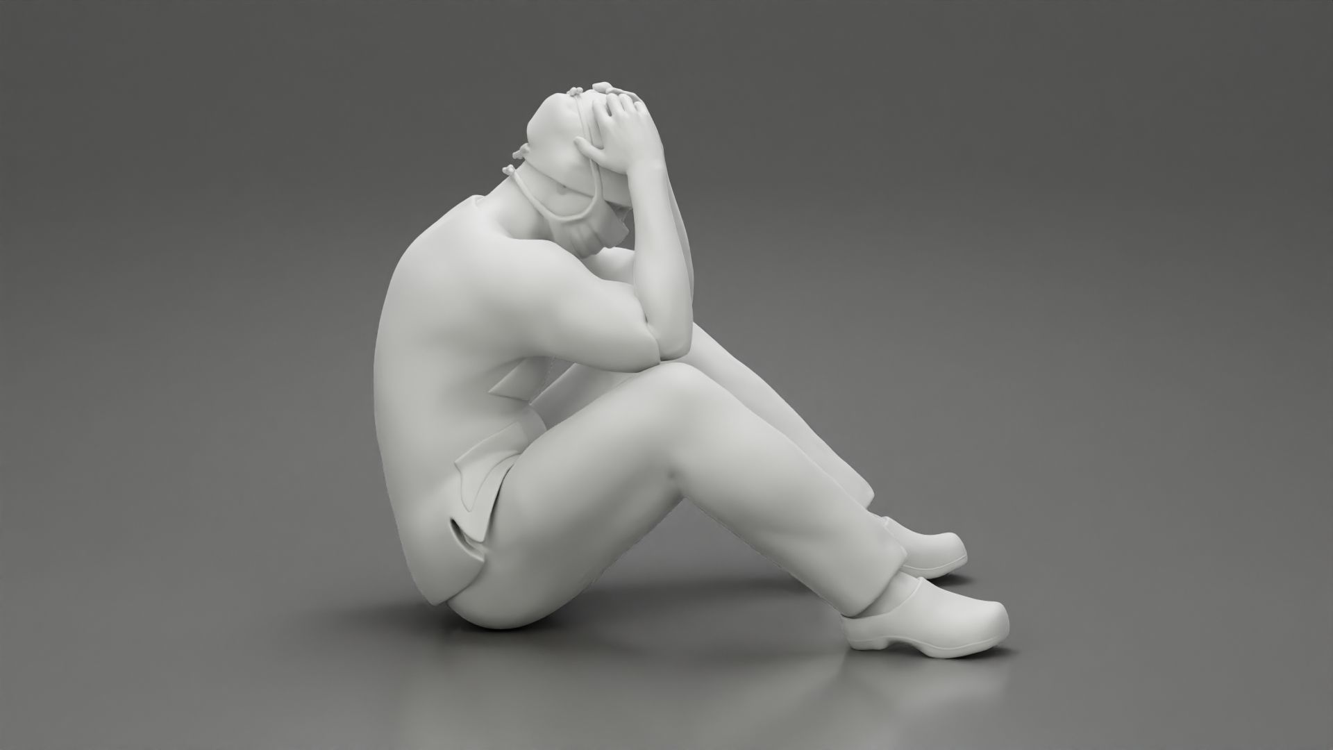 Thoughtful Surgeon Sitting  With His Hand On Head 3D print model_8