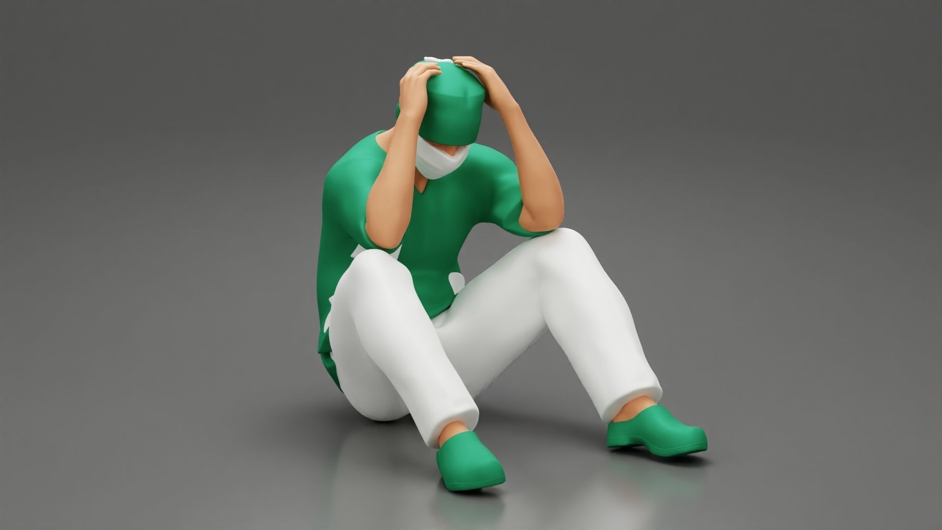 Thoughtful Surgeon Sitting  With His Hand On Head 3D print model_1