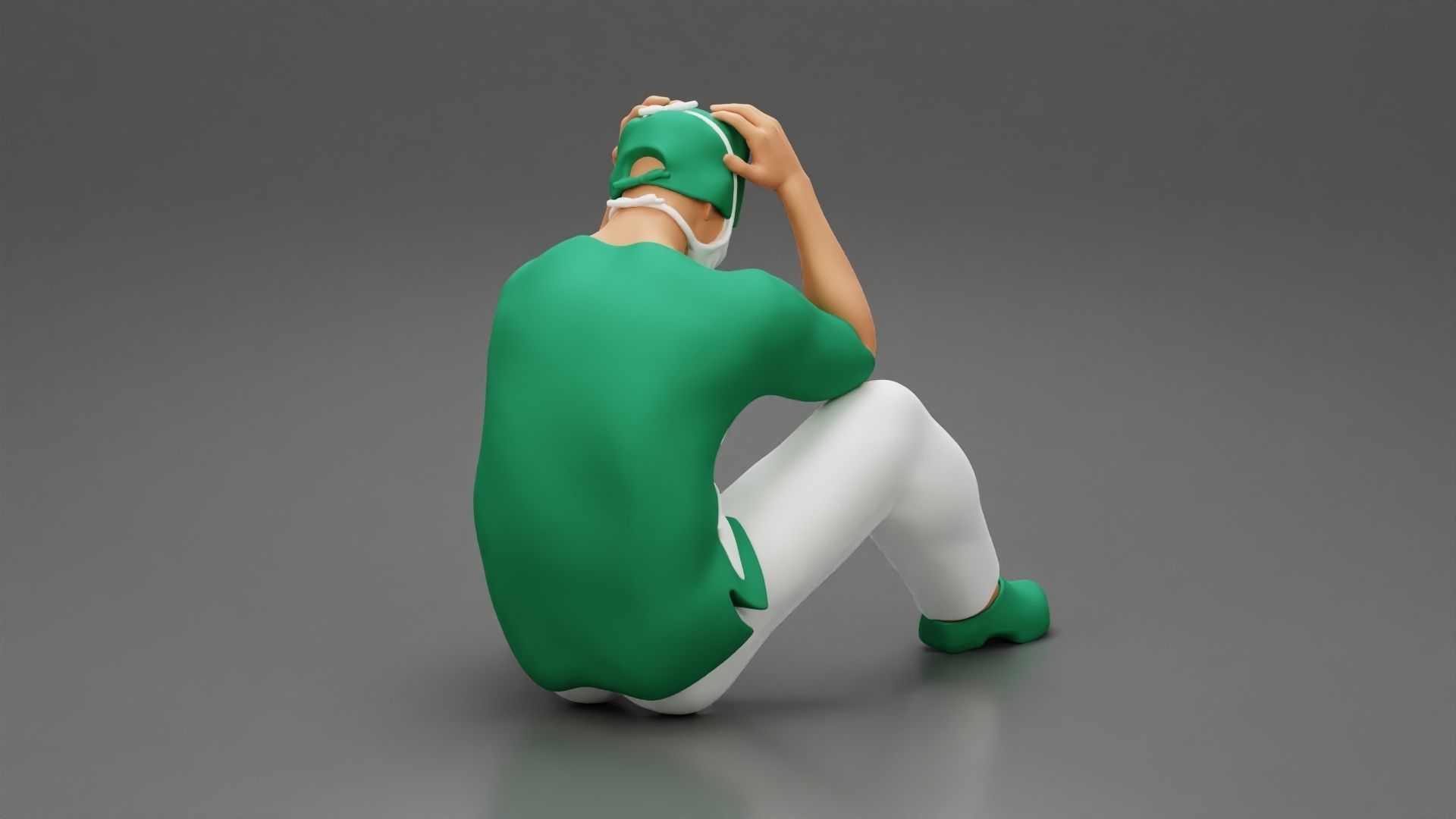 Thoughtful Surgeon Sitting  With His Hand On Head 3D print model_3