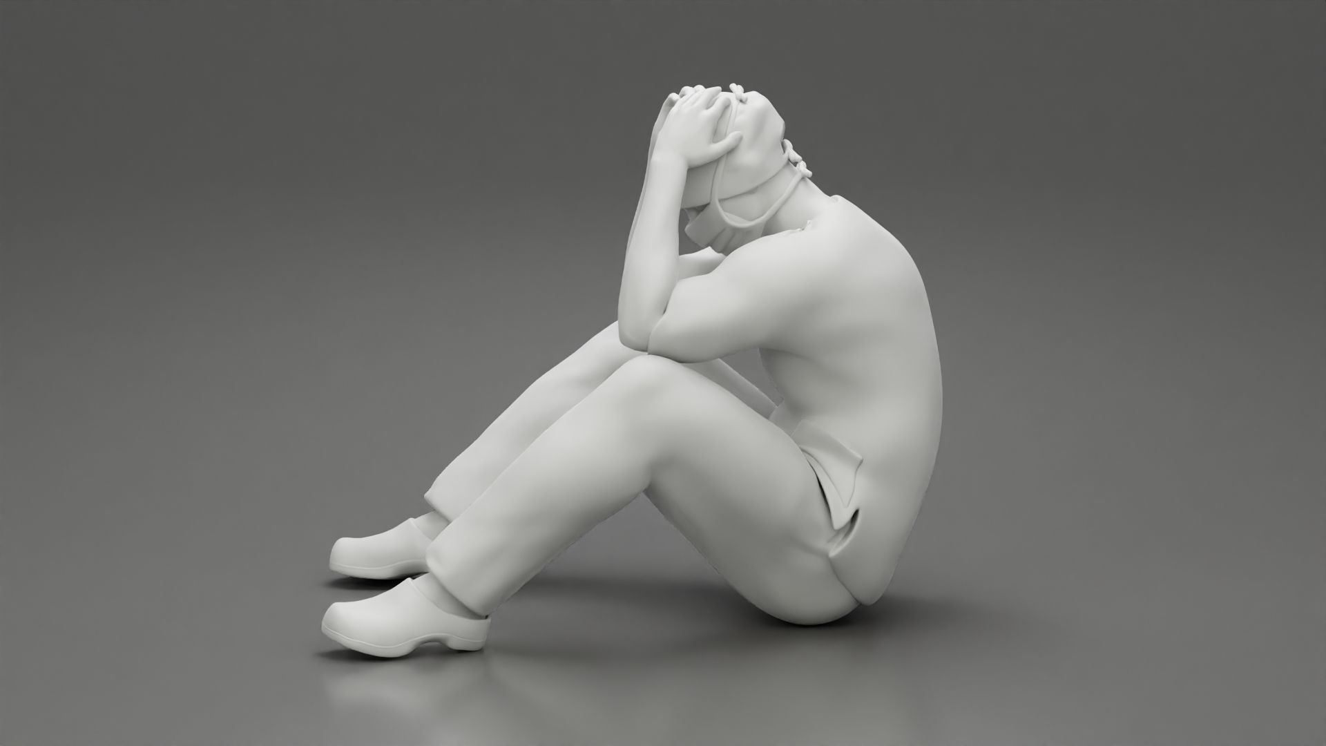 Thoughtful Surgeon Sitting  With His Hand On Head 3D print model_11
