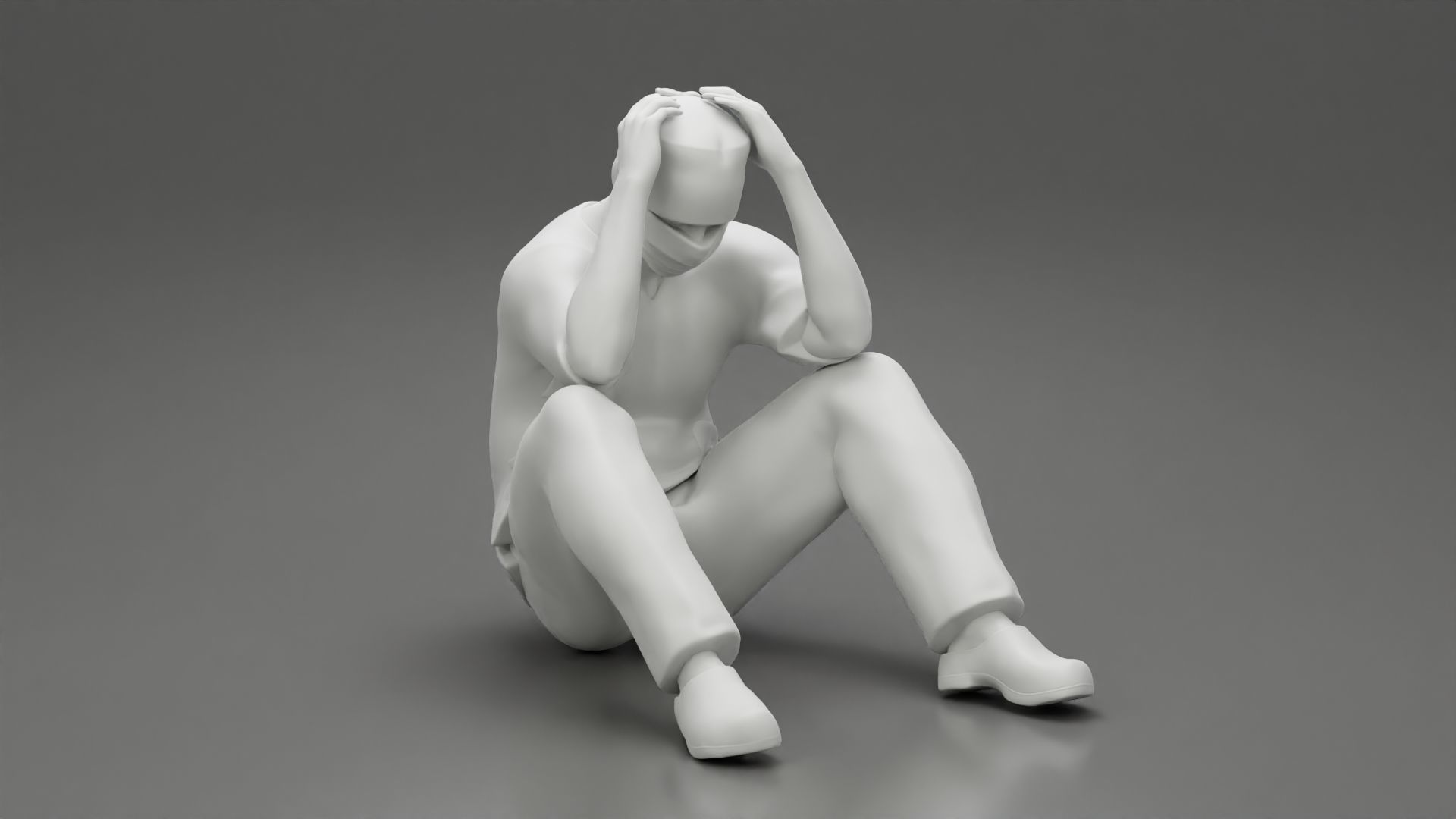 Thoughtful Surgeon Sitting  With His Hand On Head 3D print model_7