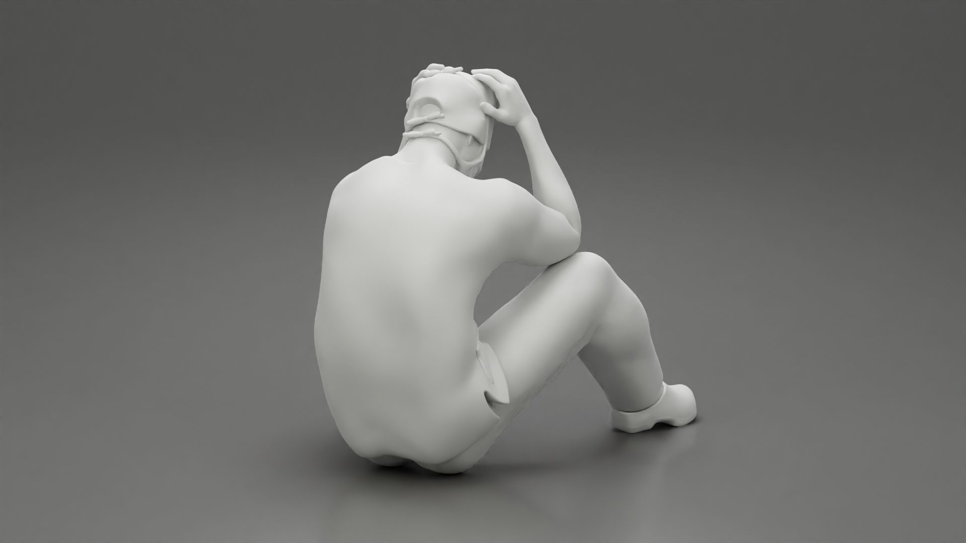 Thoughtful Surgeon Sitting  With His Hand On Head 3D print model_9