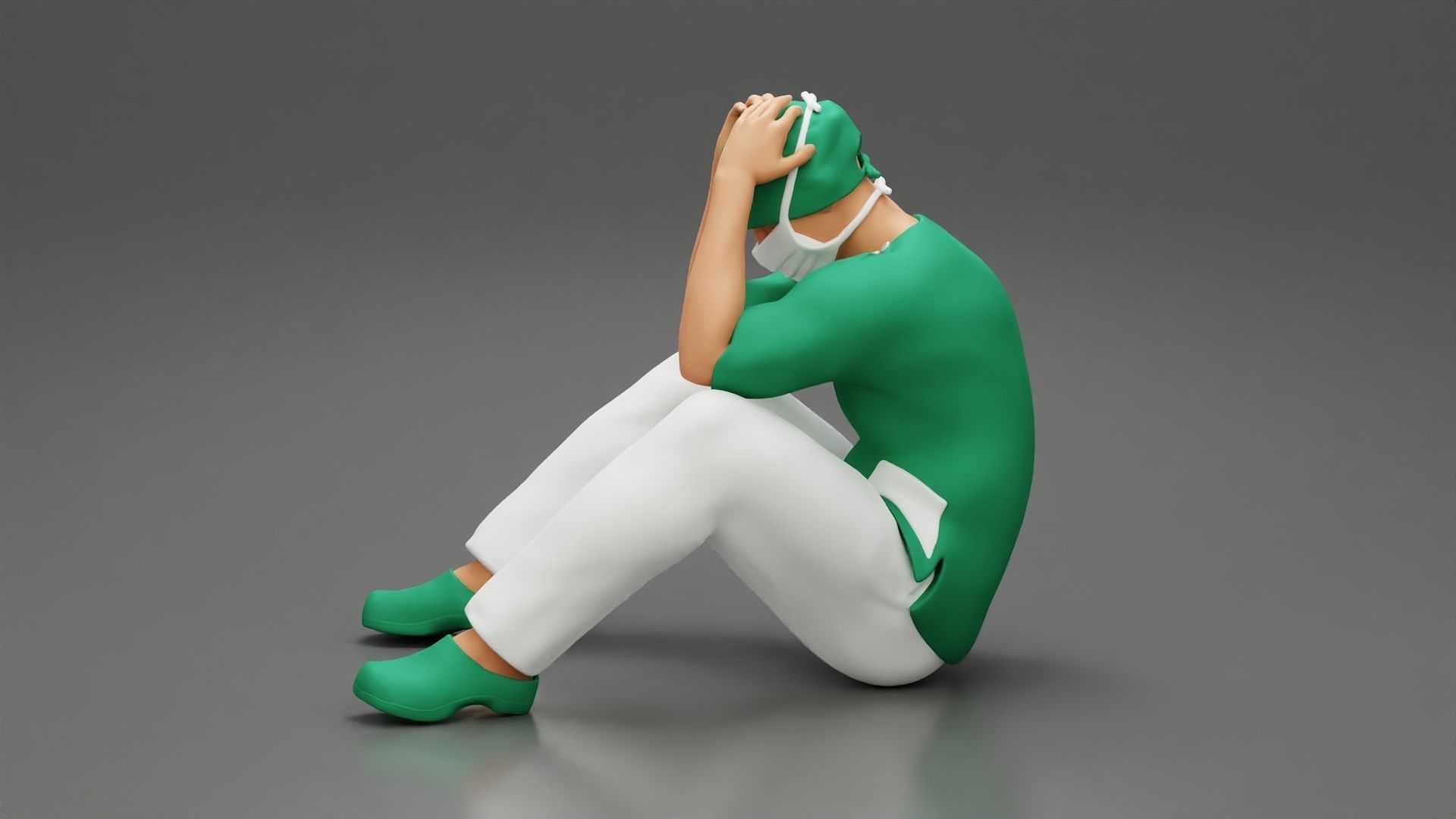 Thoughtful Surgeon Sitting  With His Hand On Head 3D print model_5