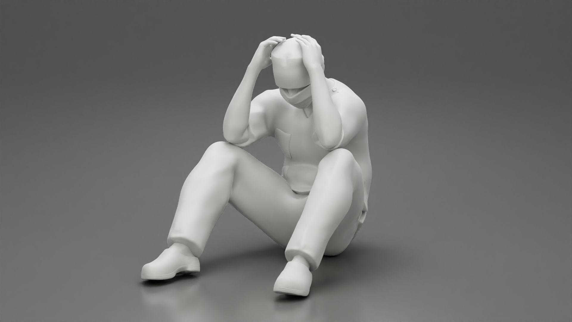 Thoughtful Surgeon Sitting  With His Hand On Head 3D print model_6