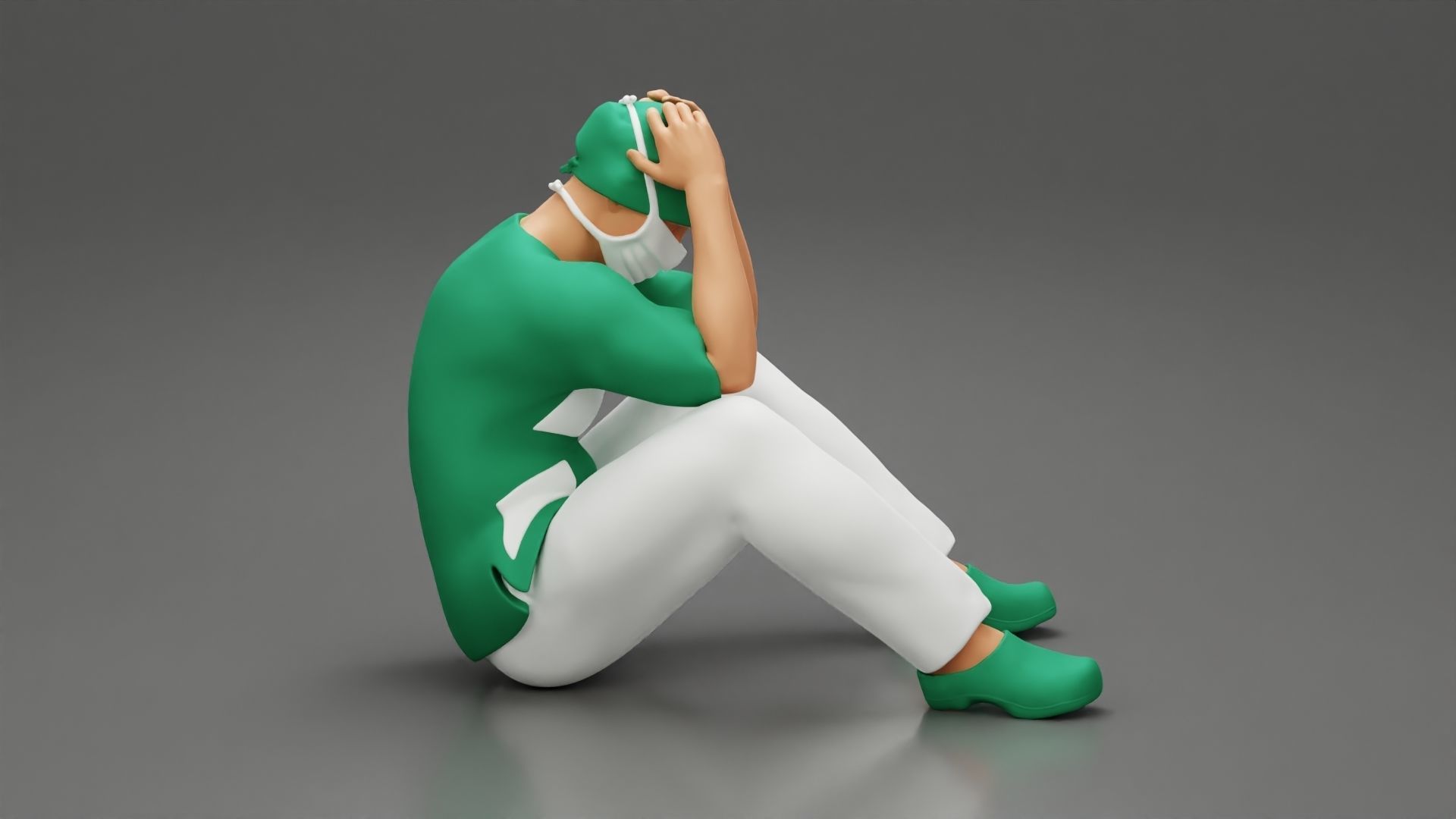 Thoughtful Surgeon Sitting  With His Hand On Head 3D print model_2