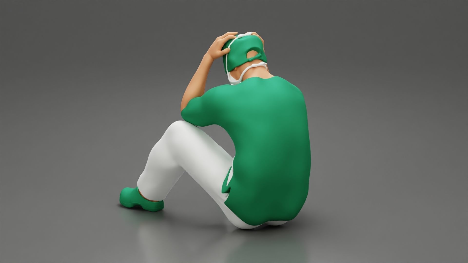 Thoughtful Surgeon Sitting  With His Hand On Head 3D print model_4