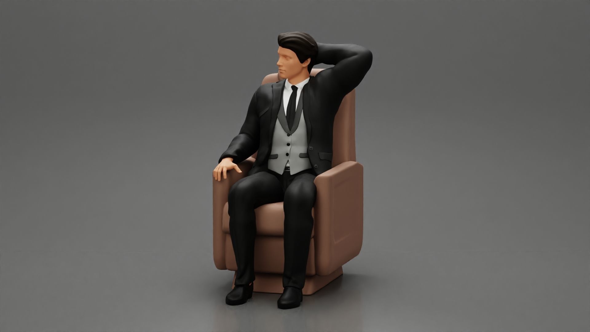 2 Models - An elegantly suited businessman sitting 3D print model_5