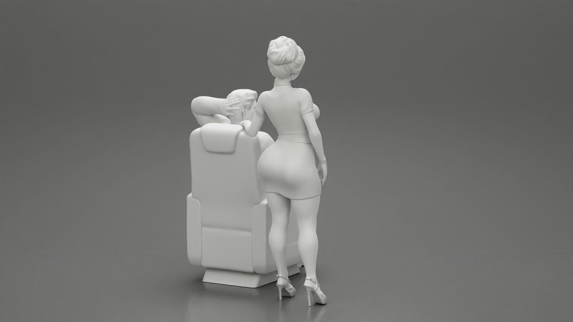 Stewardess Posing and her hand on the seat with businessman 3D print model_10