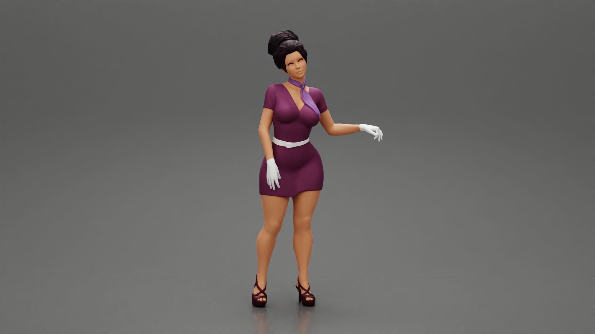 Stewardess Posing and her hand on the seat with businessman 3D print model_2