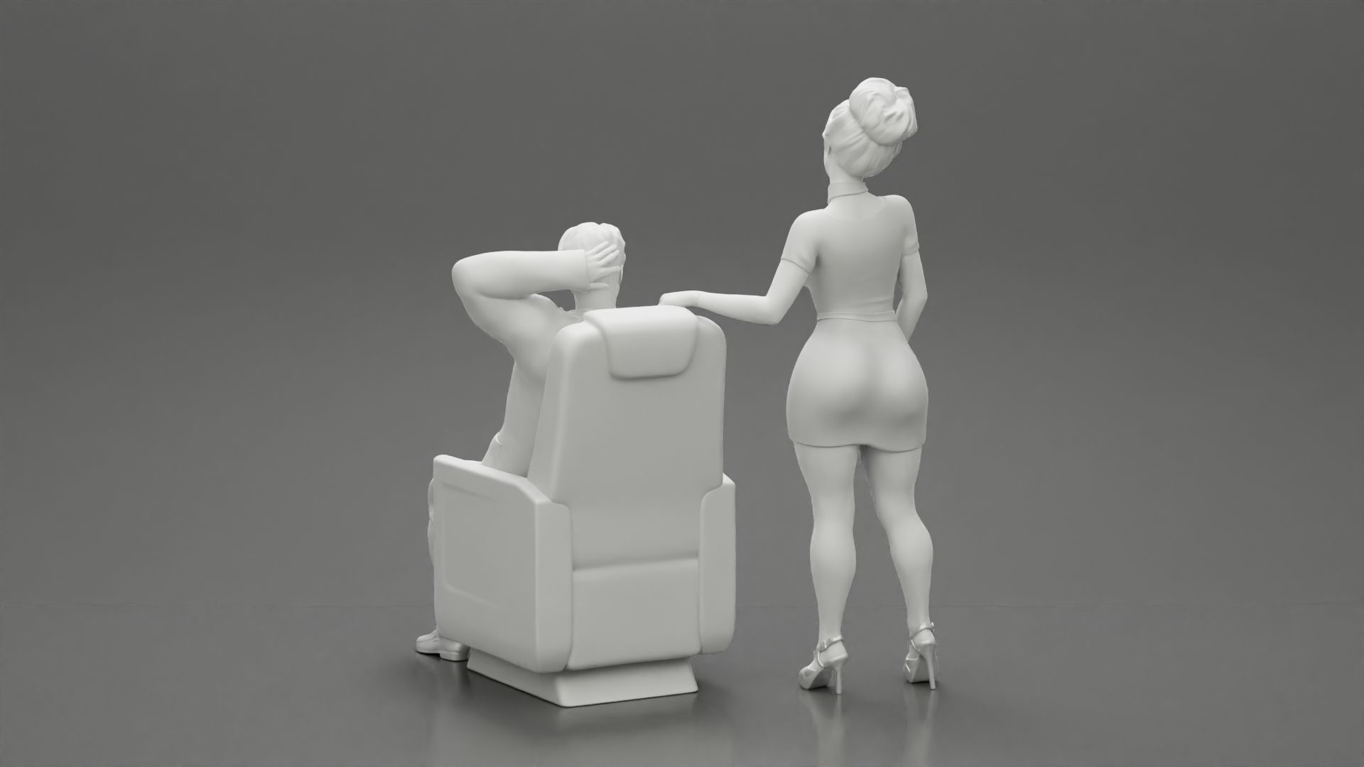 Stewardess Posing and her hand on the seat with businessman 3D print model_11