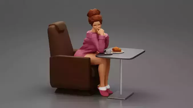 2 Models - Girl in shirt sitting enjoying breakfast on airplane