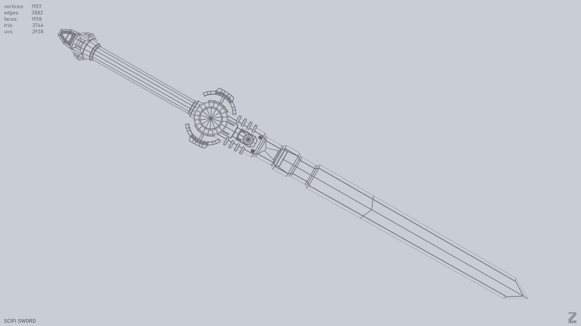 Scifi sword Low-poly 3D model_3