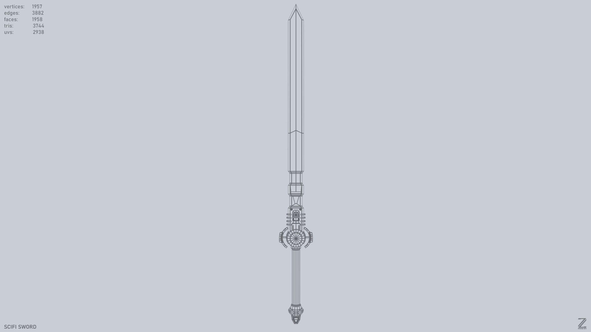 Scifi sword Low-poly 3D model_9
