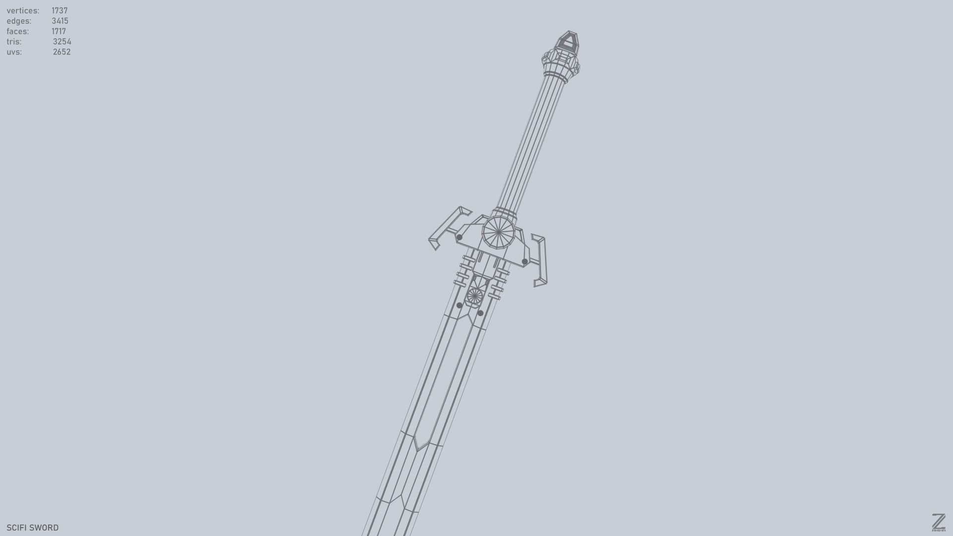 Scifi sword Low-poly 3D model_14