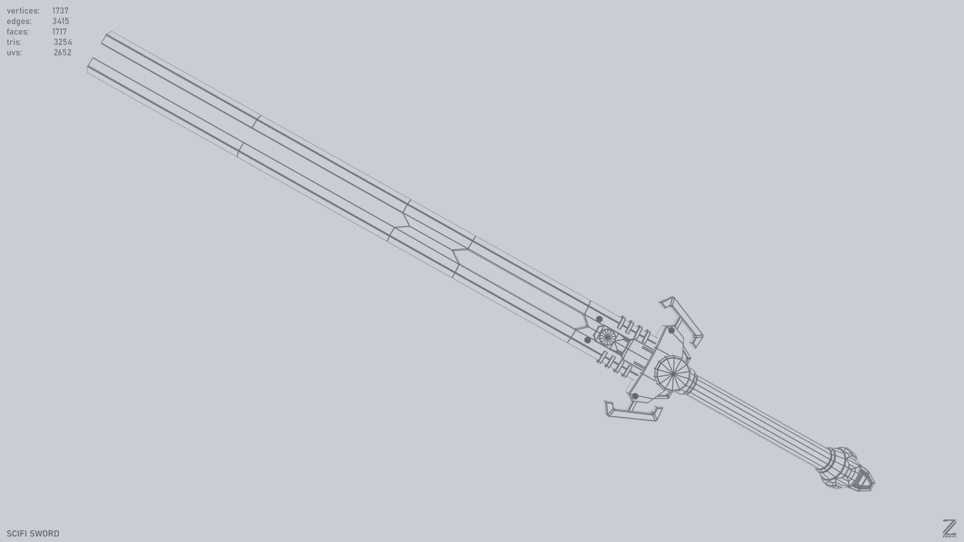 Scifi sword Low-poly 3D model_13