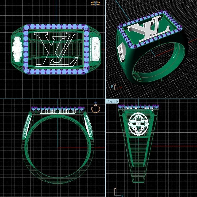 Louis vuitton LV ring men man gems 3D print model_4