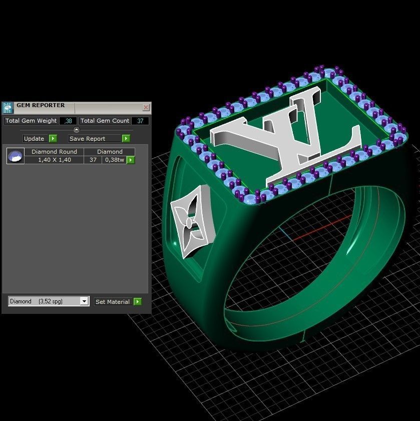 Louis vuitton LV ring men man gems 3D print model_8