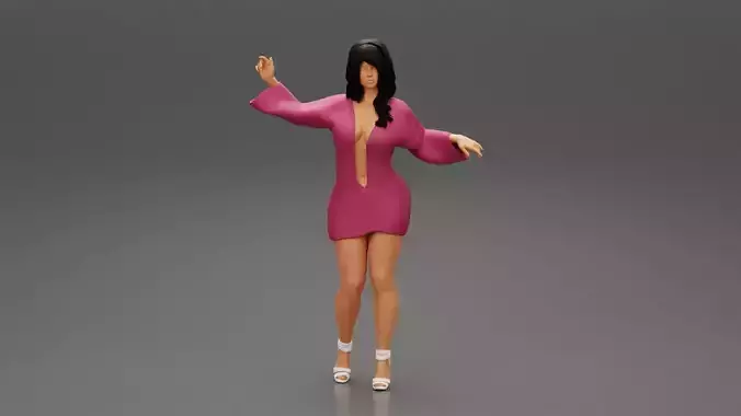 Young Woman in v neck long sleeve dress