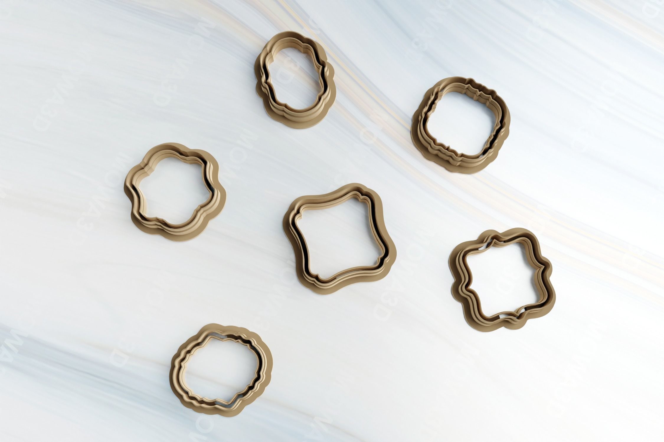 Embossed Elegant Shape Set of 6 Clay cutter 3D print model_4