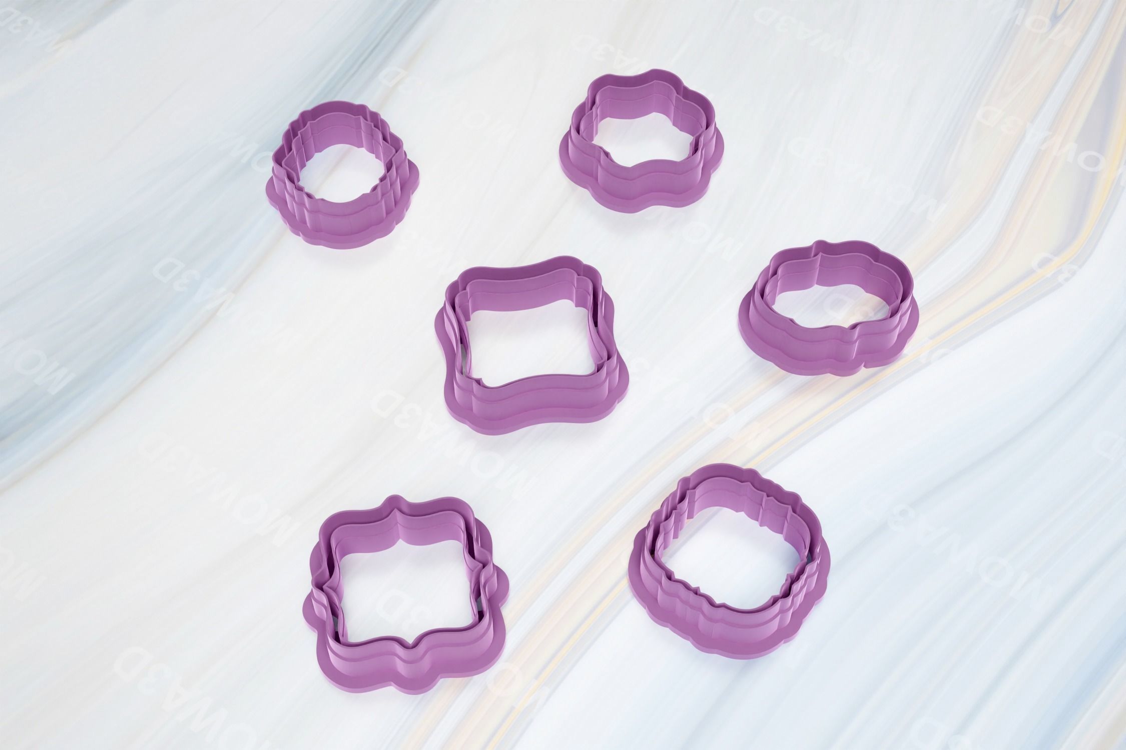 Embossed Elegant Shape Set of 6 Clay cutter 3D print model_1