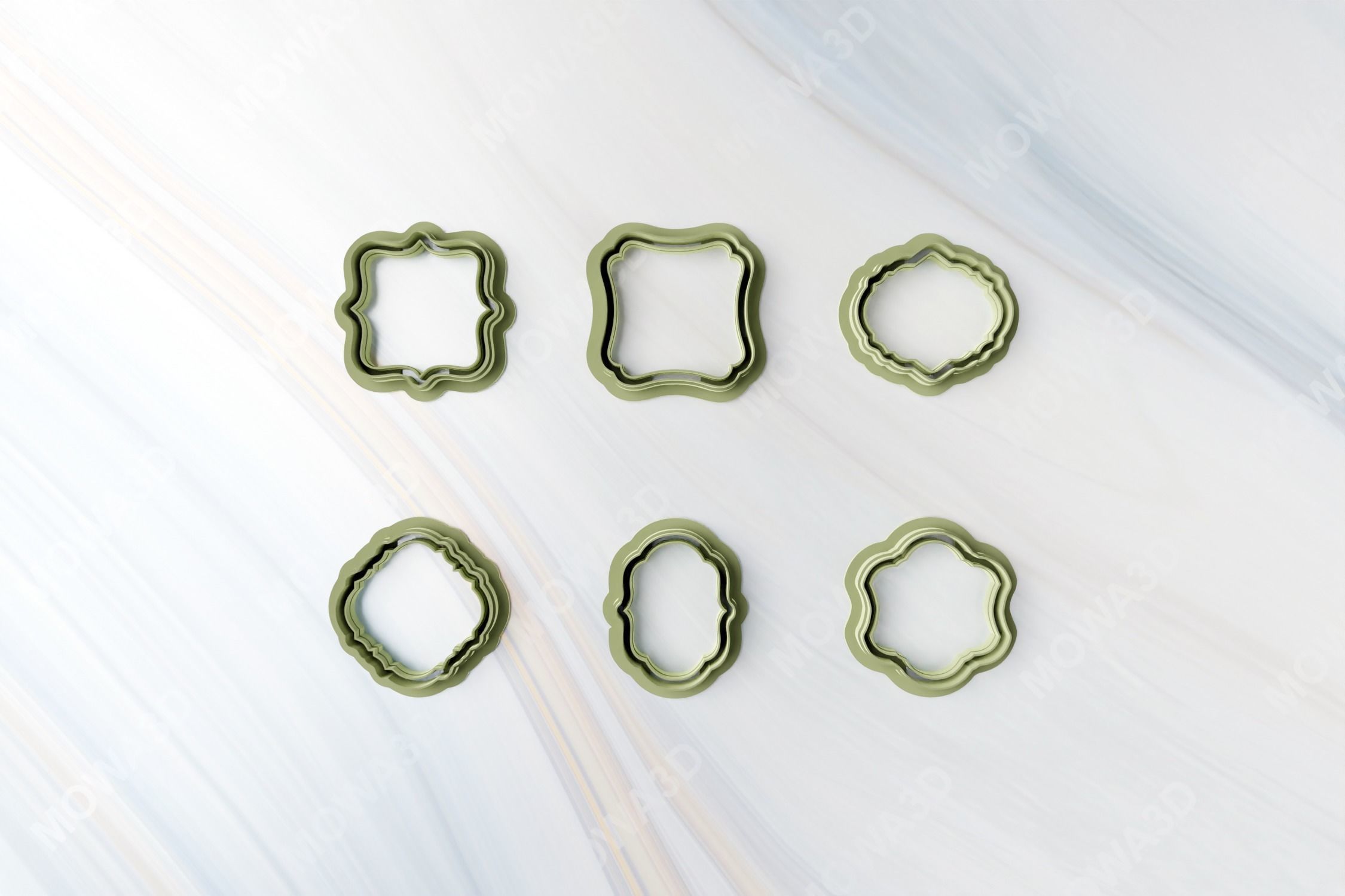 Embossed Elegant Shape Set of 6 Clay cutter 3D print model_2