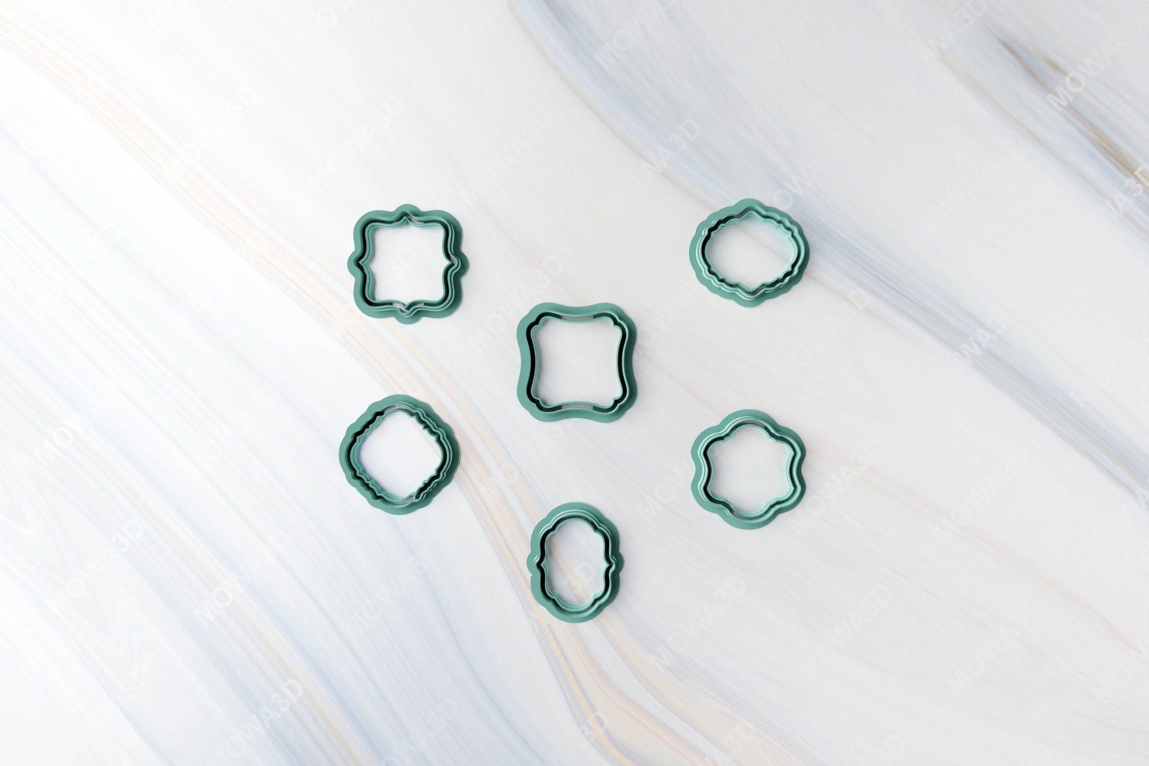 Embossed Elegant Shape Set of 6 Clay cutter 3D print model_3