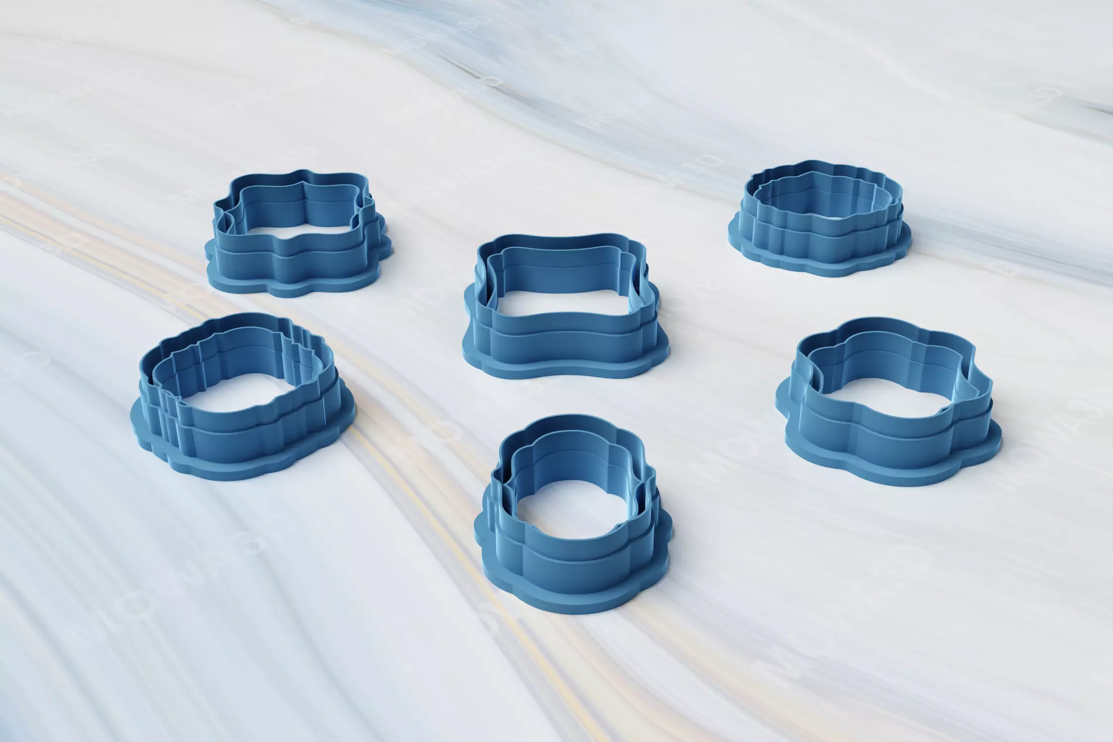 Embossed Elegant Shape Set of 6 Clay cutter 3D print model_0