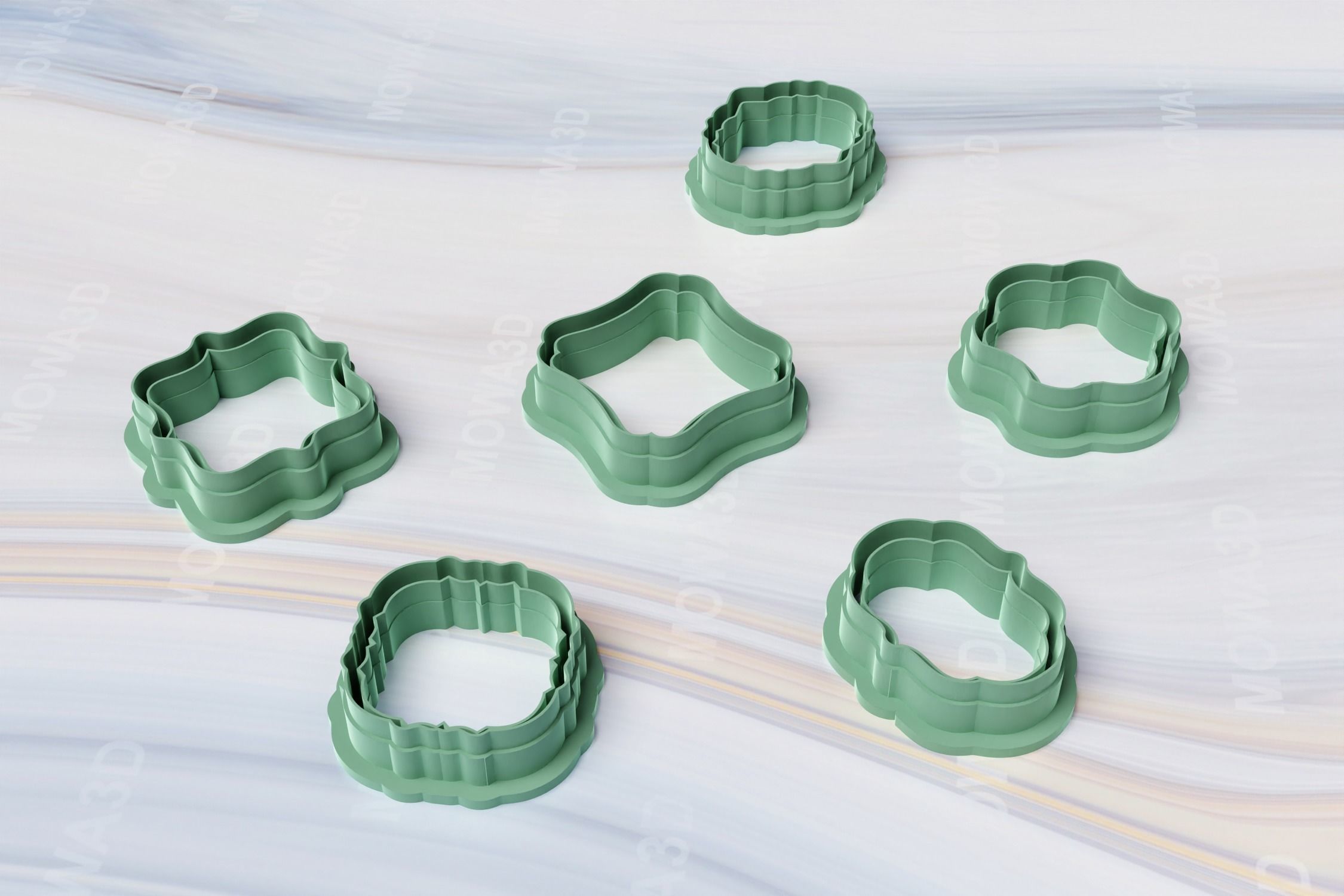 Embossed Elegant Shape Set of 6 Clay cutter 3D print model_5