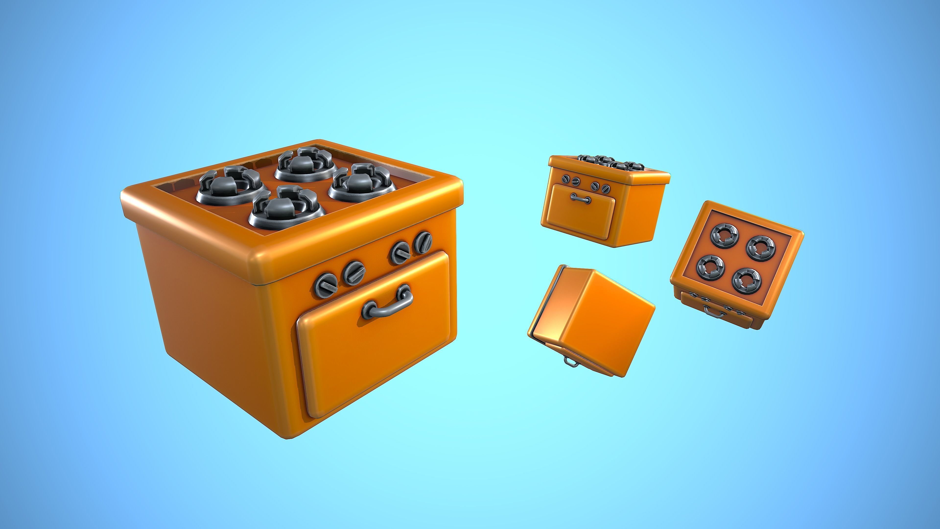 GAS COOKER AND OVEN KITCHEN CARTOON STYLIZED Low-poly 3D model_3