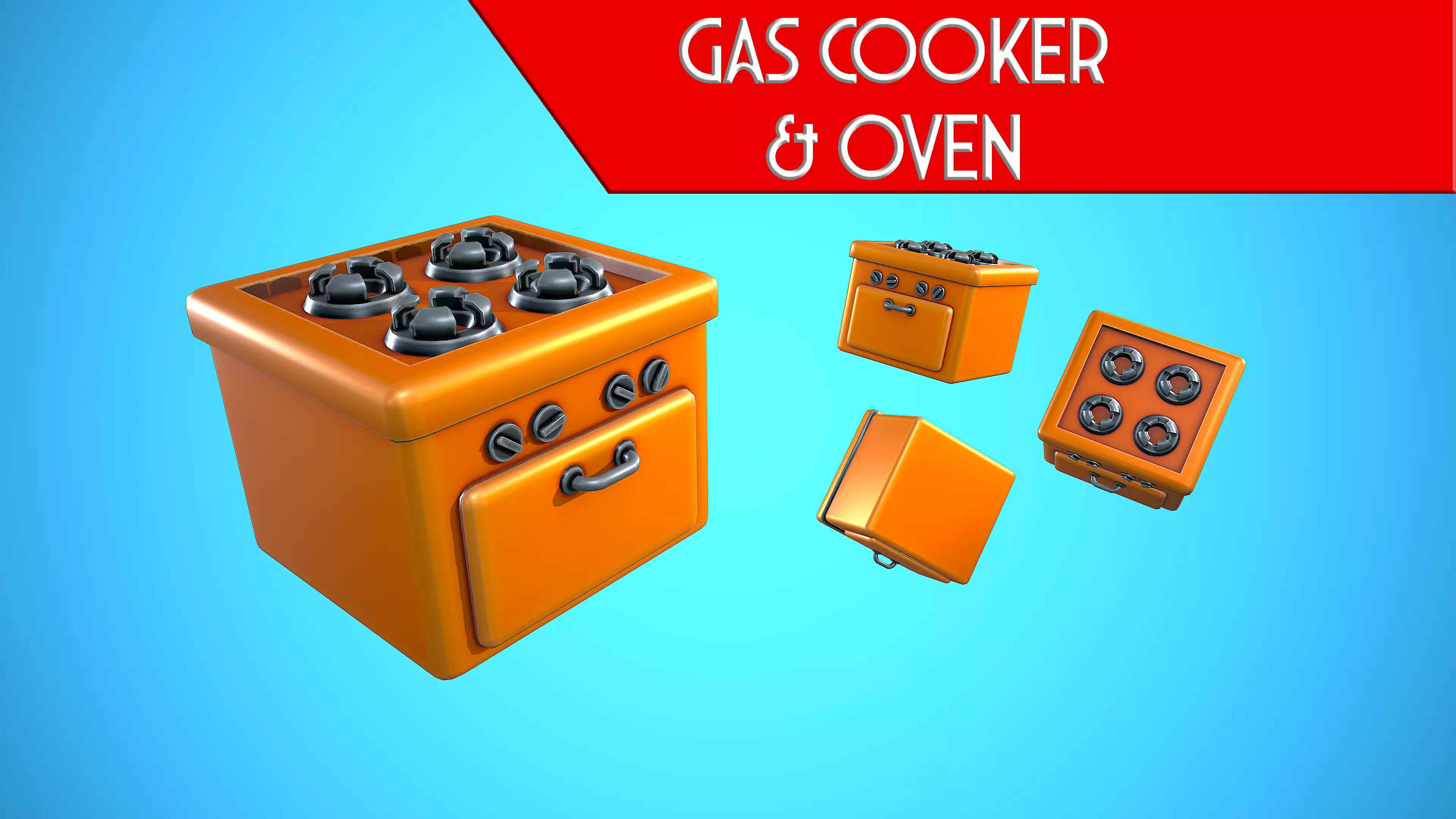 GAS COOKER AND OVEN KITCHEN CARTOON STYLIZED Low-poly 3D model_0