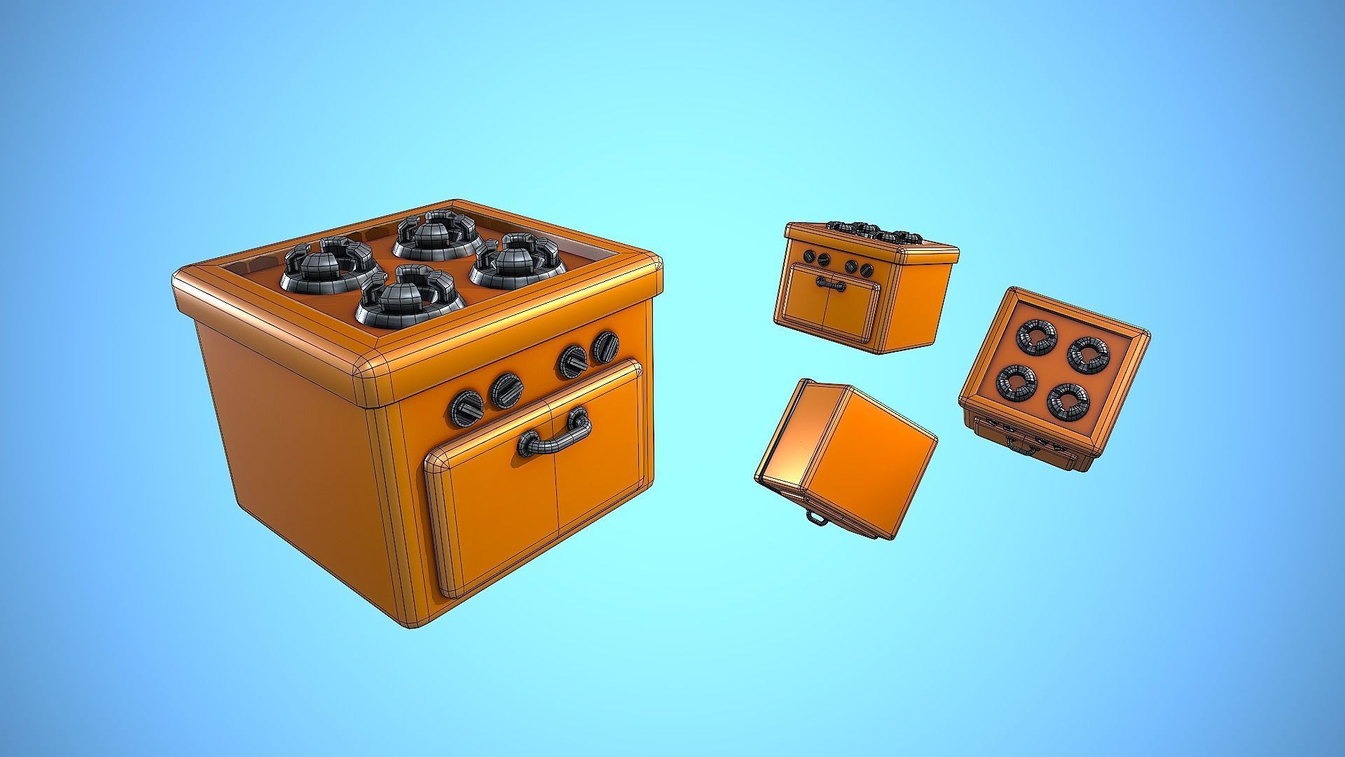 GAS COOKER AND OVEN KITCHEN CARTOON STYLIZED Low-poly 3D model_2