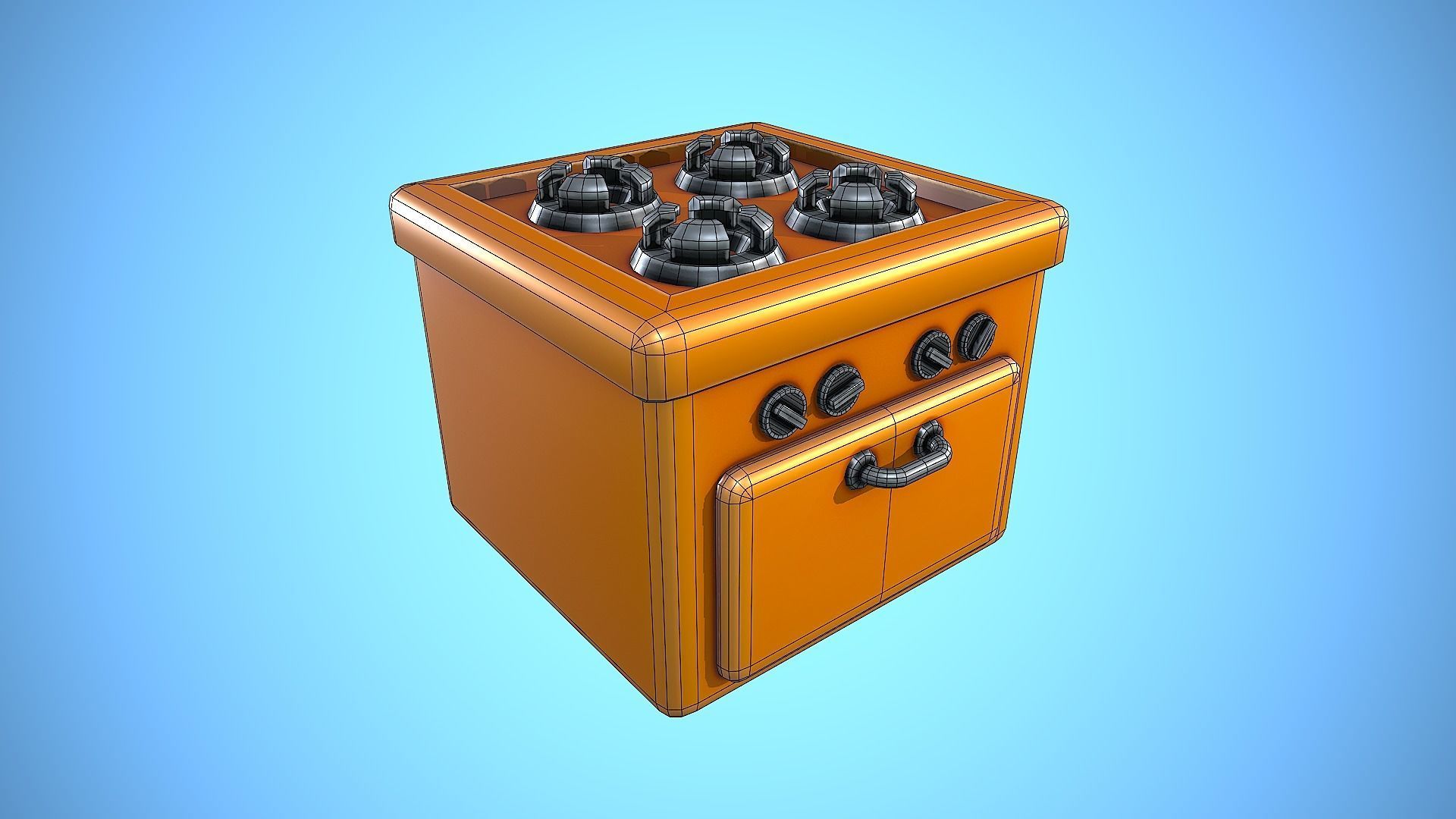 GAS COOKER AND OVEN KITCHEN CARTOON STYLIZED Low-poly 3D model_6