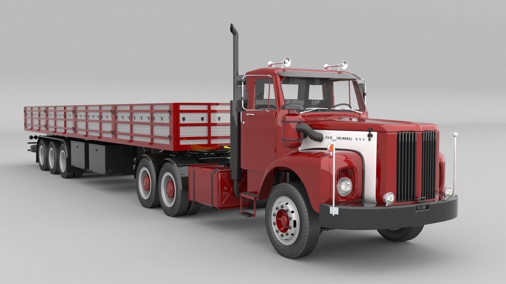1975 Semi Truck Double Axle And Trailer 3D model_4
