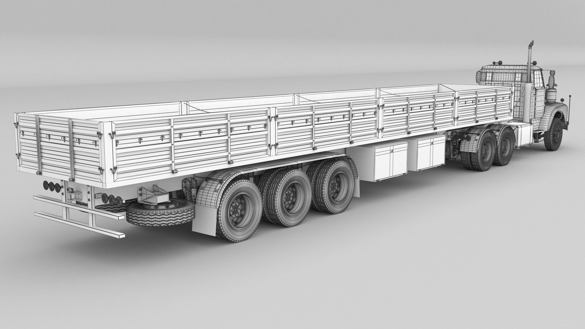 1975 Semi Truck Double Axle And Trailer 3D model_7