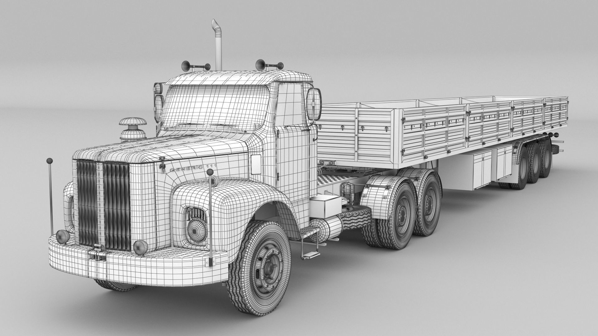 1975 Semi Truck Double Axle And Trailer 3D model_6