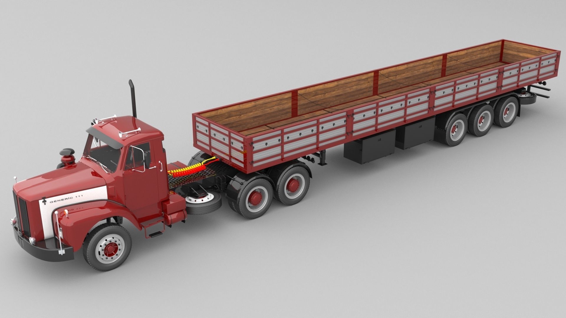 1975 Semi Truck Double Axle And Trailer 3D model_1