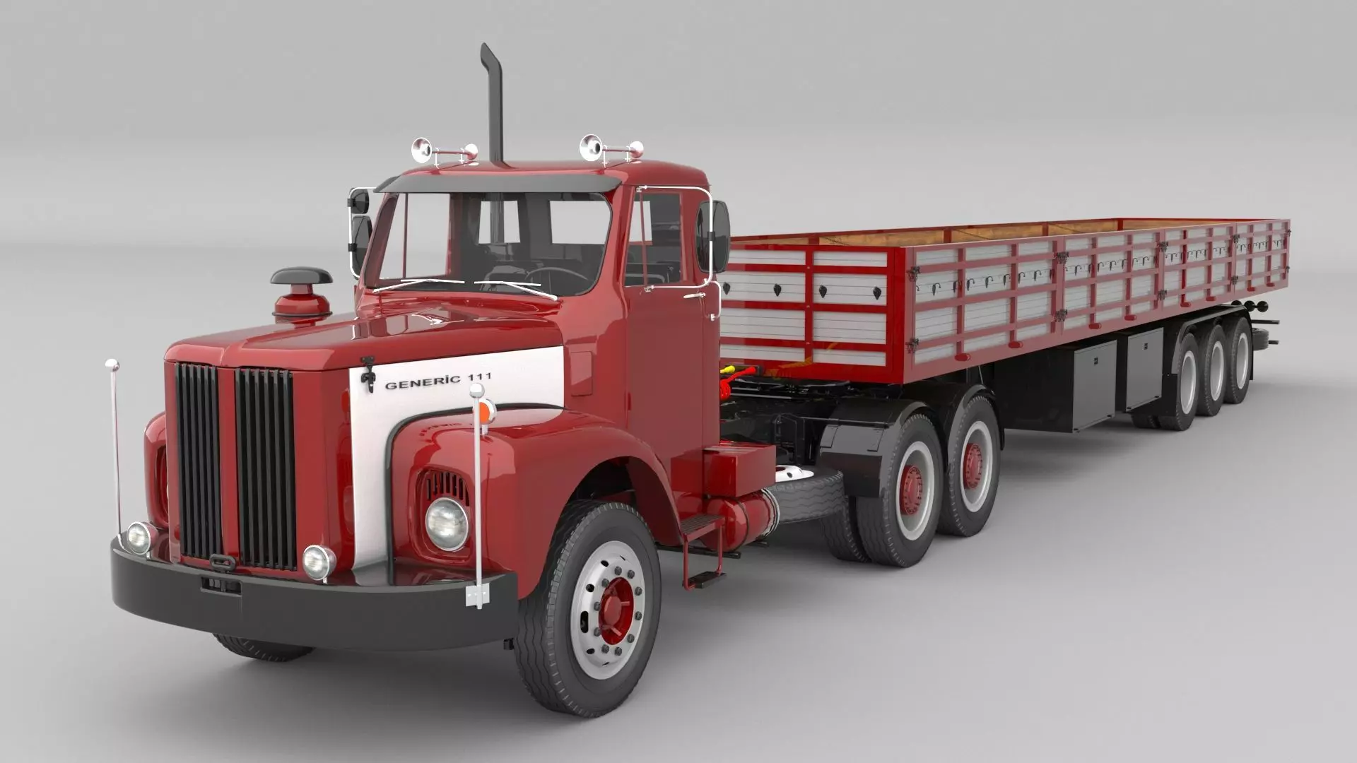 1975 Semi Truck Double Axle And Trailer 3D model_0