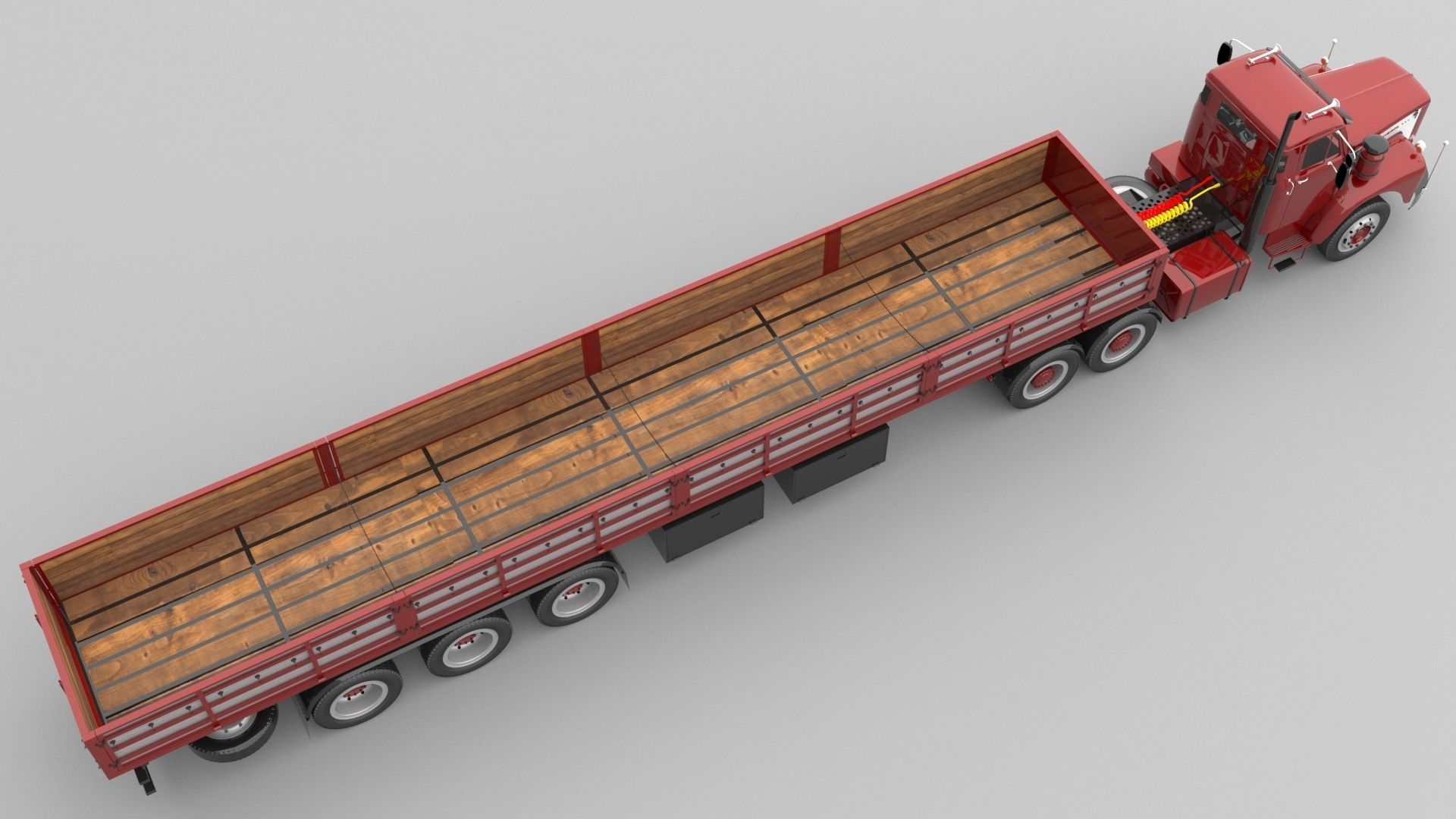 1975 Semi Truck Double Axle And Trailer 3D model_2