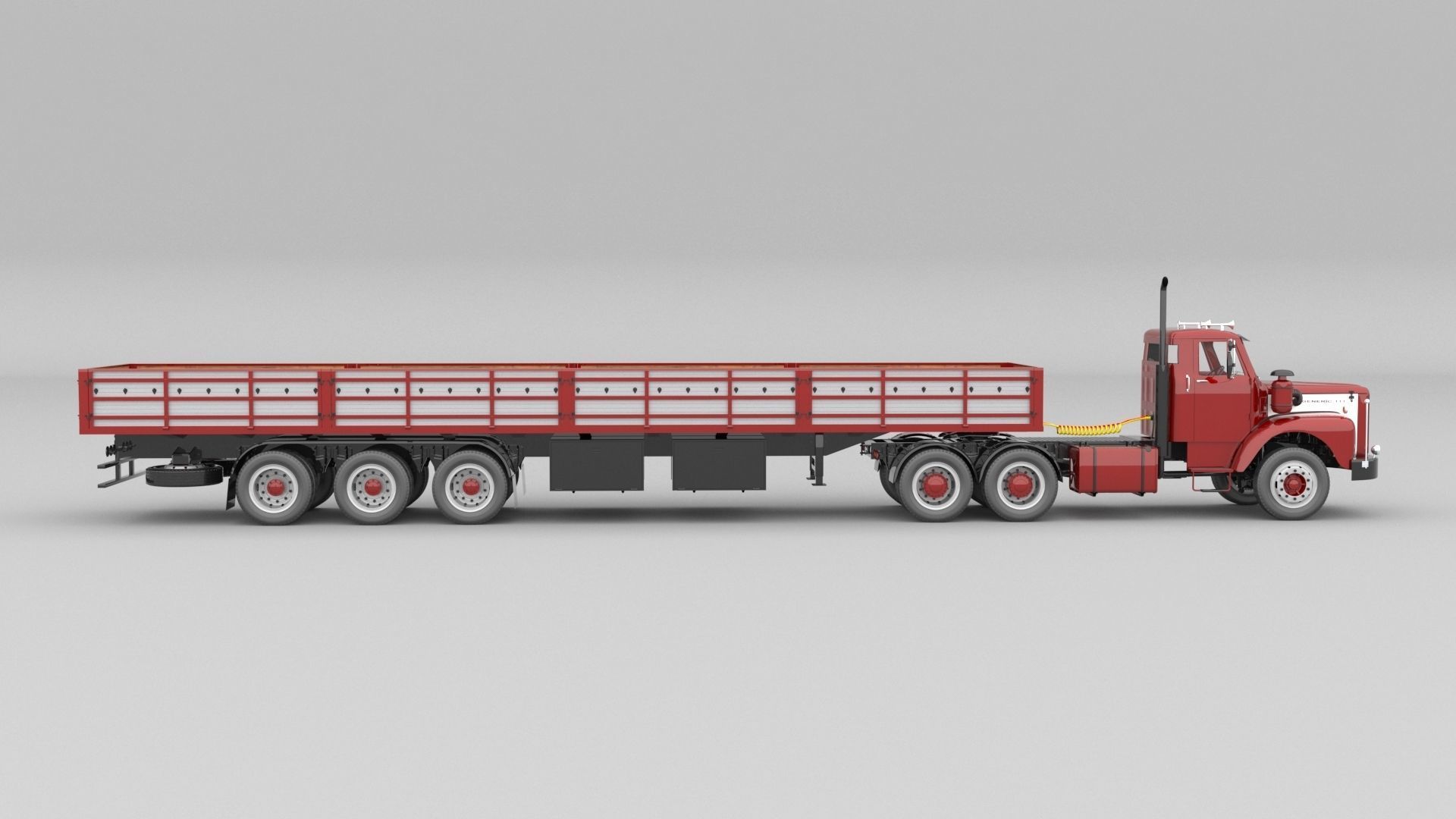 1975 Semi Truck Double Axle And Trailer 3D model_5